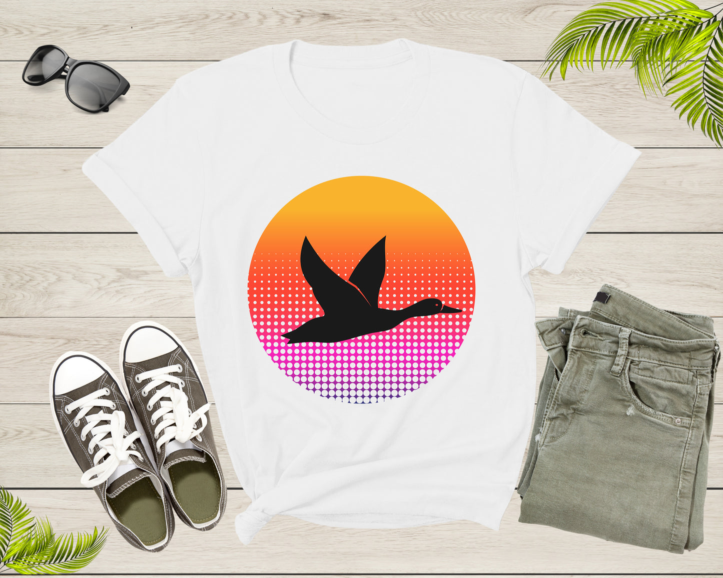 Cool Flying Duck Animal Silhouette at Sunset Nature Bird T-Shirt Duck Bird T Shirt for Men Women Kids Boys Girls Duck Hunting Hunter Gift