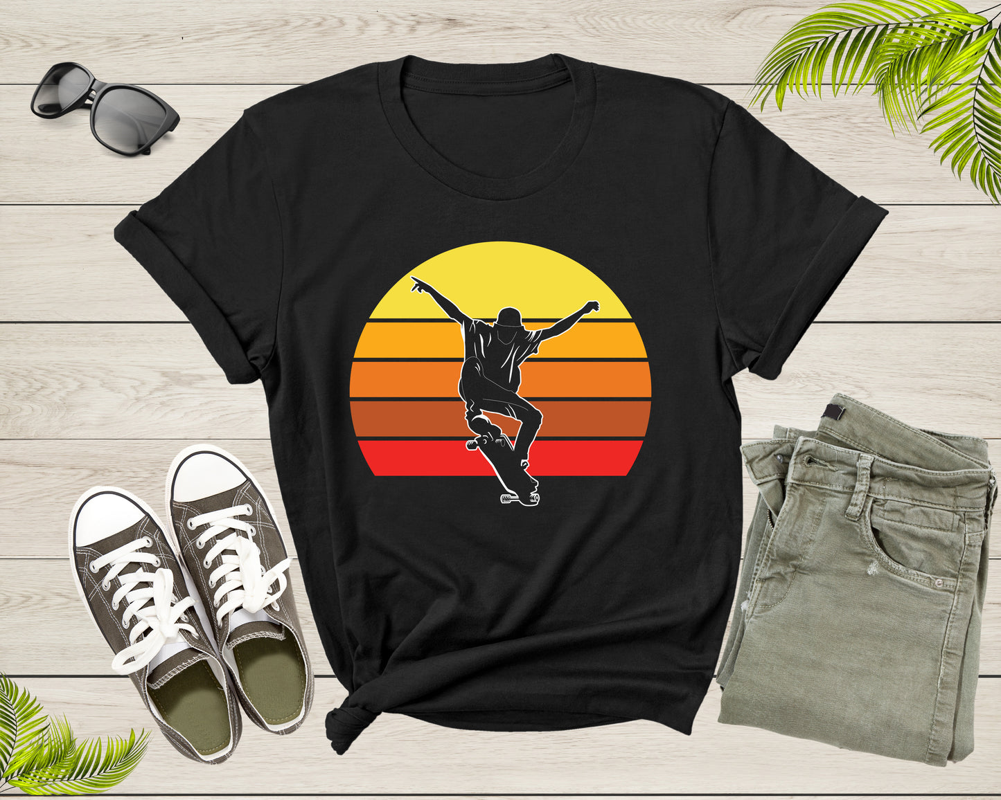 Cool Sunset Retro Skateboarding Boy for Men Women Girls Boys T-Shirt Skateboarder Gift T Shirt for Men Women Kids Boys Girls Graphic Tshirt