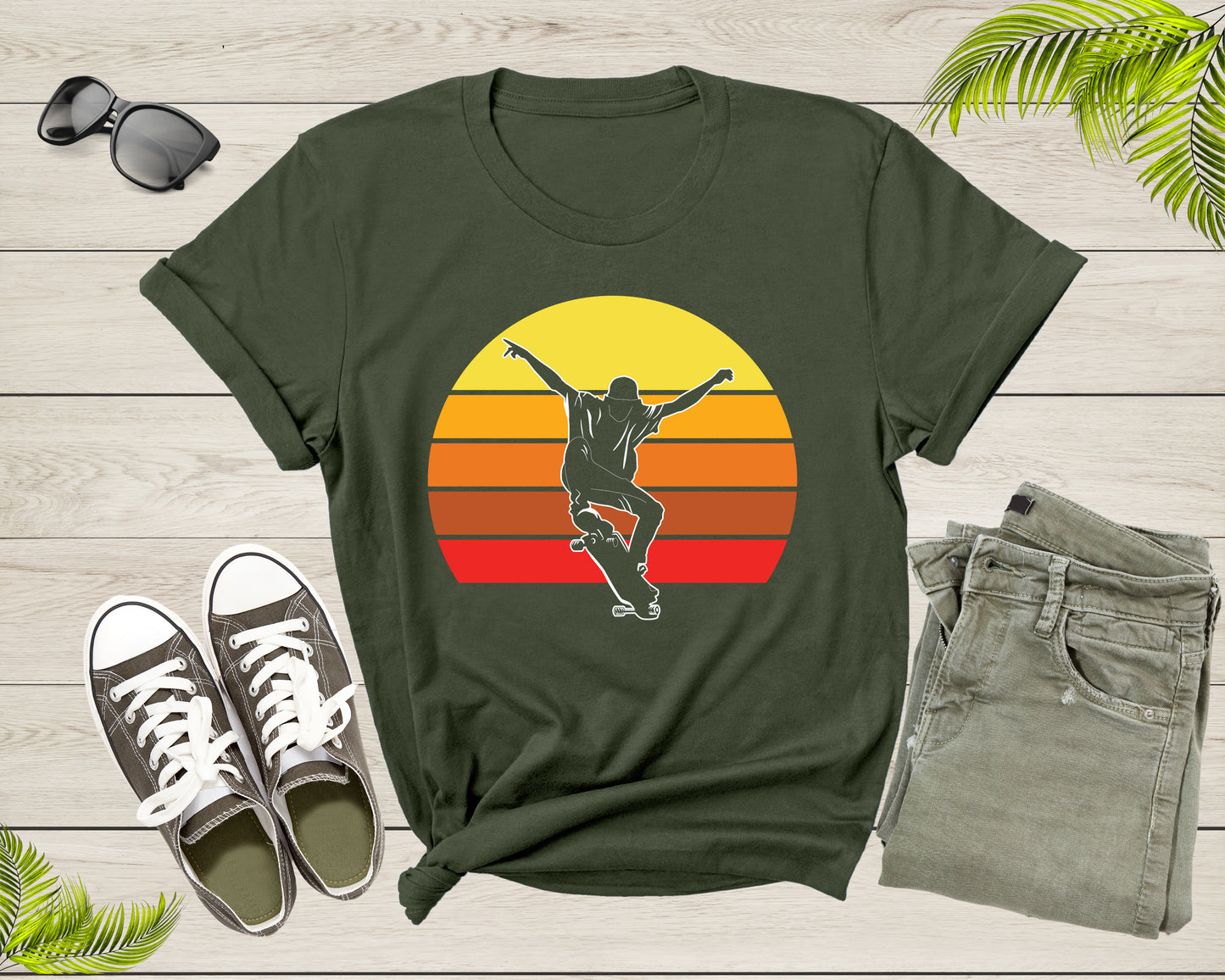 Cool Sunset Retro Skateboarding Boy for Men Women Girls Boys T-Shirt Skateboarder Gift T Shirt for Men Women Kids Boys Girls Graphic Tshirt