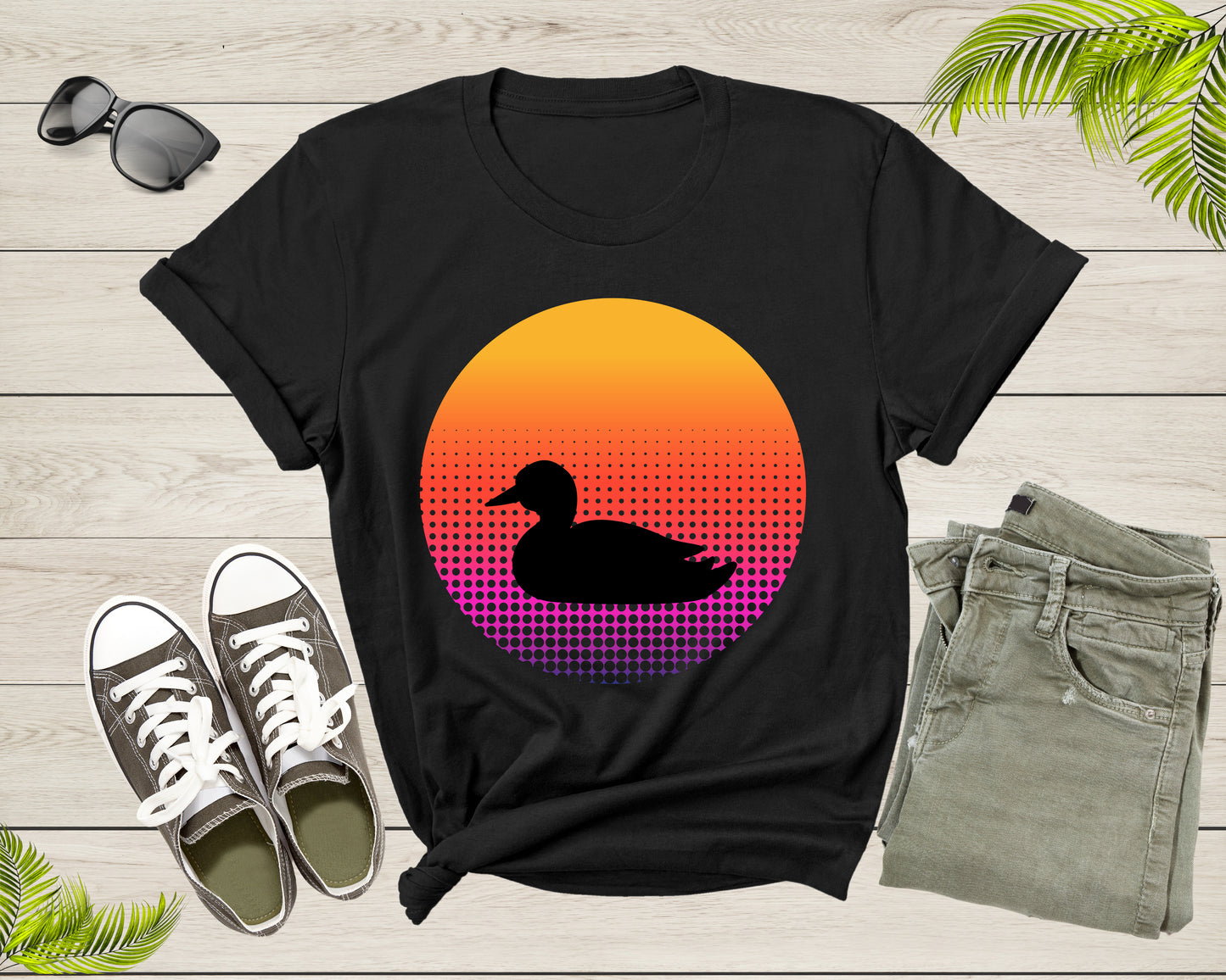 Cool Swimming Duck Animal Silhouette at Sunset Nature Bird T-Shirt Duck Lover Gift T Shirt for Men Women Kids Boys Girls Duck Graphic Tshirt