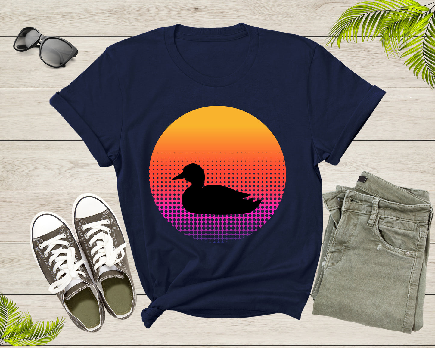 Cool Swimming Duck Animal Silhouette at Sunset Nature Bird T-Shirt Duck Lover Gift T Shirt for Men Women Kids Boys Girls Duck Graphic Tshirt