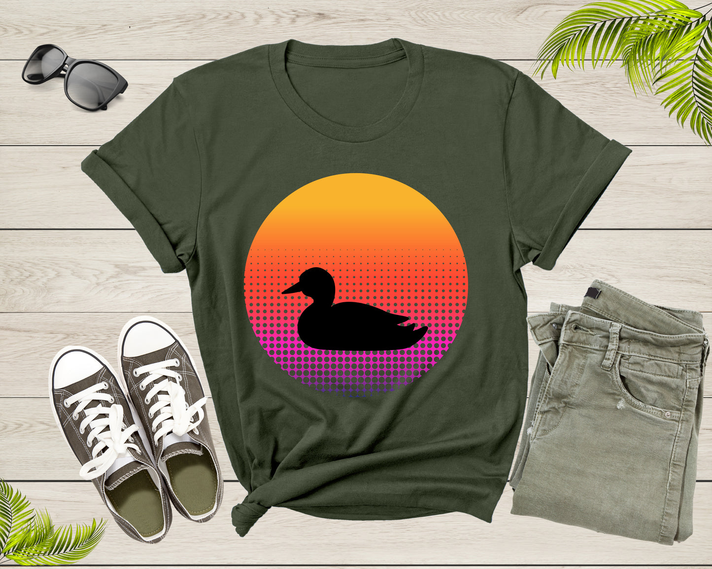 Cool Swimming Duck Animal Silhouette at Sunset Nature Bird T-Shirt Duck Lover Gift T Shirt for Men Women Kids Boys Girls Duck Graphic Tshirt