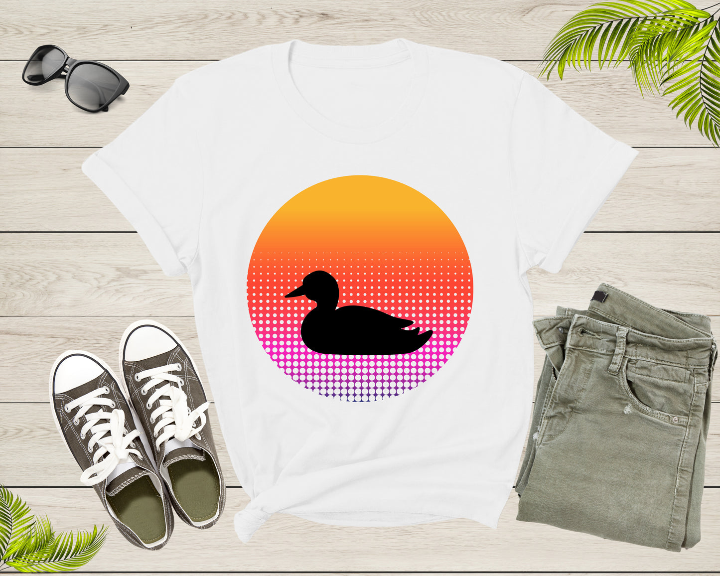 Cool Swimming Duck Animal Silhouette at Sunset Nature Bird T-Shirt Duck Lover Gift T Shirt for Men Women Kids Boys Girls Duck Graphic Tshirt