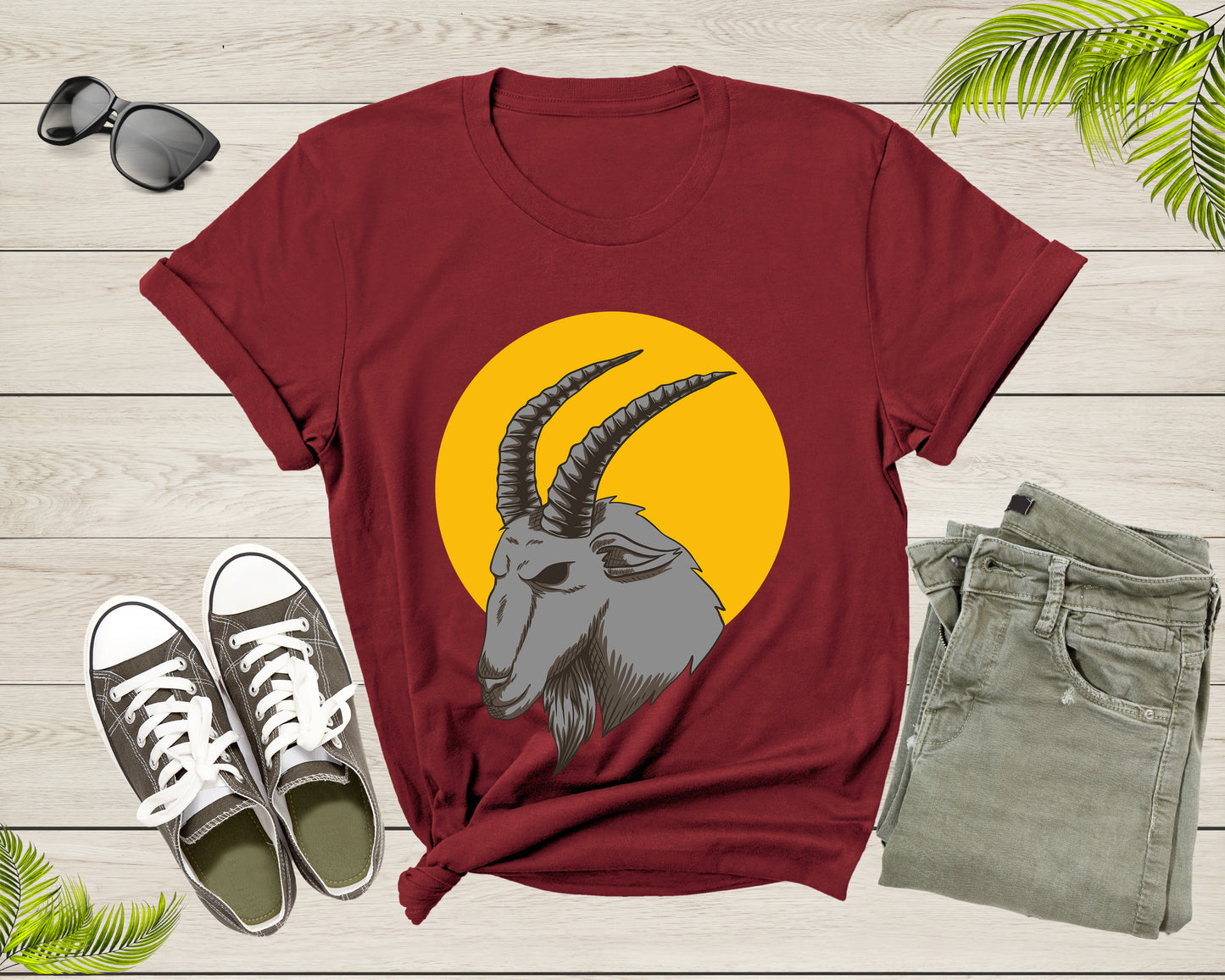 Cool Wild Goat Animal Horn Sunset Silhouette Capricorn T-Shirt Goat Lover Shirt Farm Animal Goat Gift Tshirt Farm Life Animal Lover Shirt