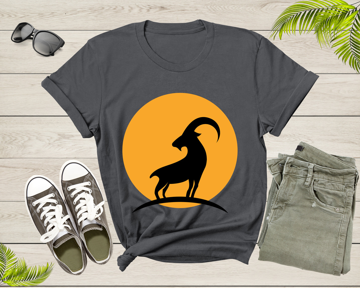 Cool Wild Goat Animal Horn Sunset Silhouette Capricorn T-Shirt Goat Lover Shirt Farm Animal Goat Gift Tshirt Farm Life Animal Lover Shirt