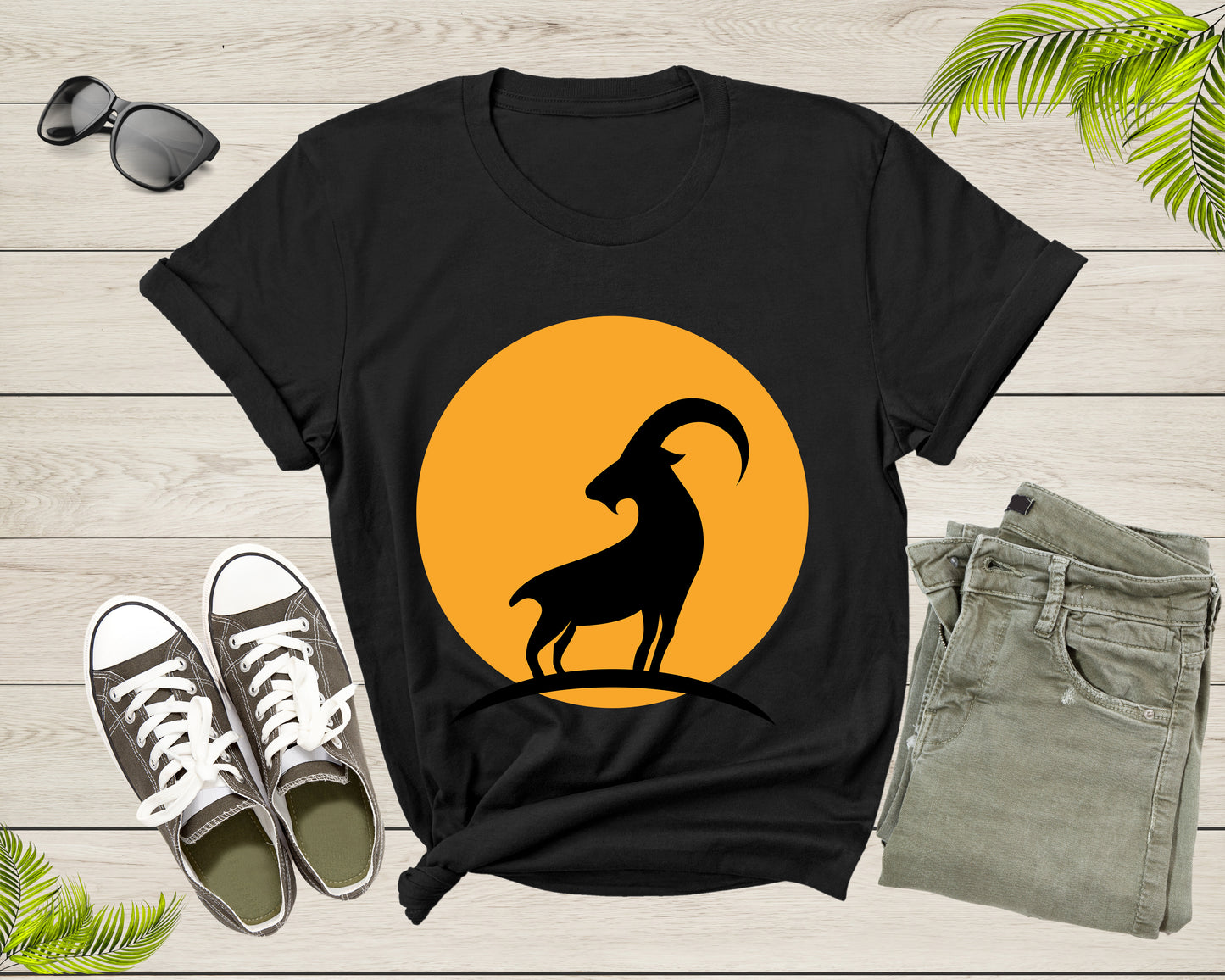 Cool Wild Goat Animal Horn Sunset Silhouette Capricorn T-Shirt Goat Lover Shirt Farm Animal Goat Gift Tshirt Farm Life Animal Lover Shirt