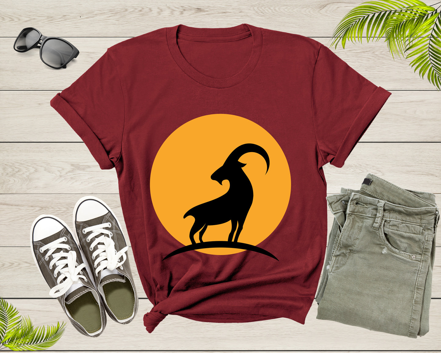 Cool Wild Goat Animal Horn Sunset Silhouette Capricorn T-Shirt Goat Lover Shirt Farm Animal Goat Gift Tshirt Farm Life Animal Lover Shirt