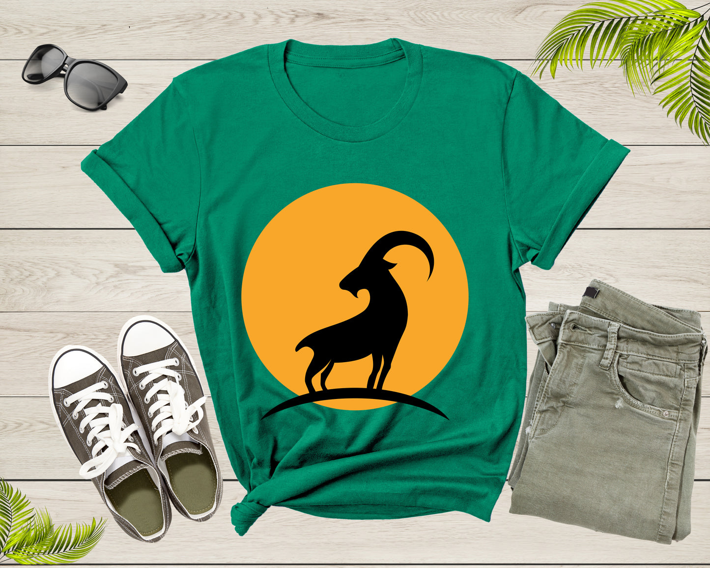 Cool Wild Goat Animal Horn Sunset Silhouette Capricorn T-Shirt Goat Lover Shirt Farm Animal Goat Gift Tshirt Farm Life Animal Lover Shirt