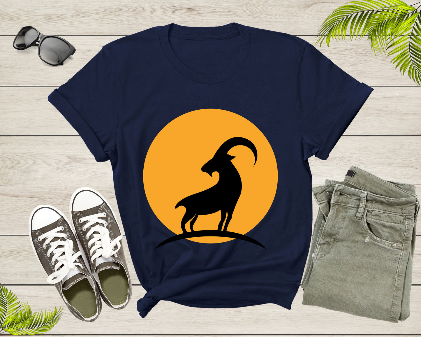Cool Wild Goat Animal Horn Sunset Silhouette Capricorn T-Shirt Goat Lover Shirt Farm Animal Goat Gift Tshirt Farm Life Animal Lover Shirt