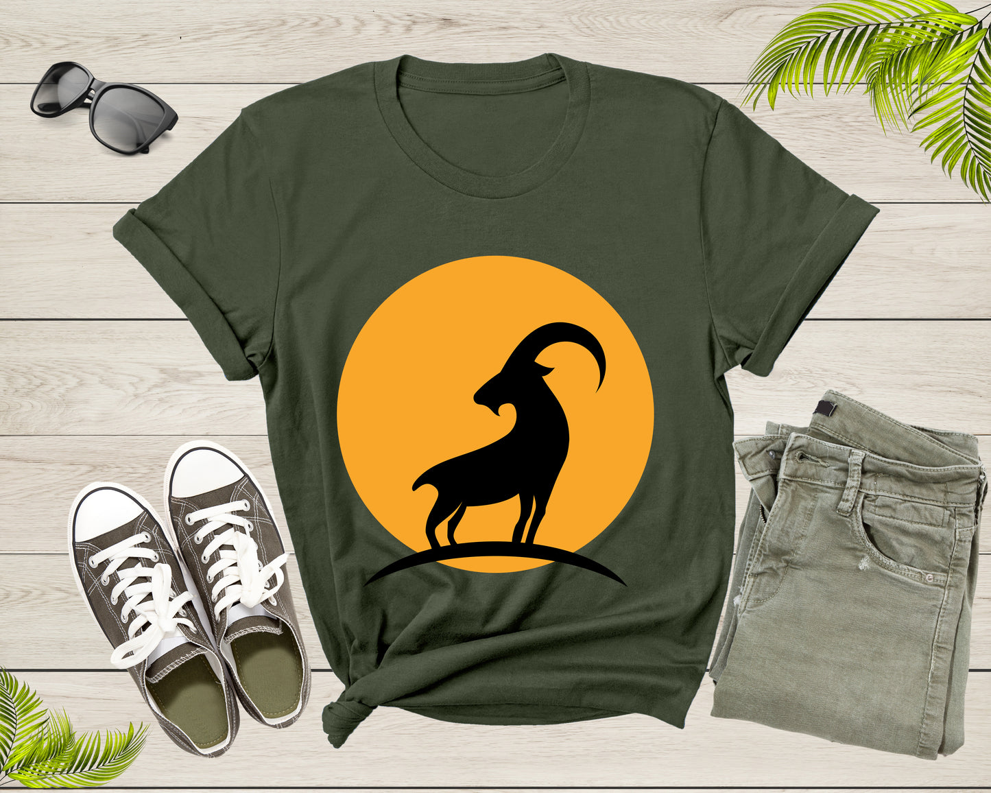 Cool Wild Goat Animal Horn Sunset Silhouette Capricorn T-Shirt Goat Lover Shirt Farm Animal Goat Gift Tshirt Farm Life Animal Lover Shirt
