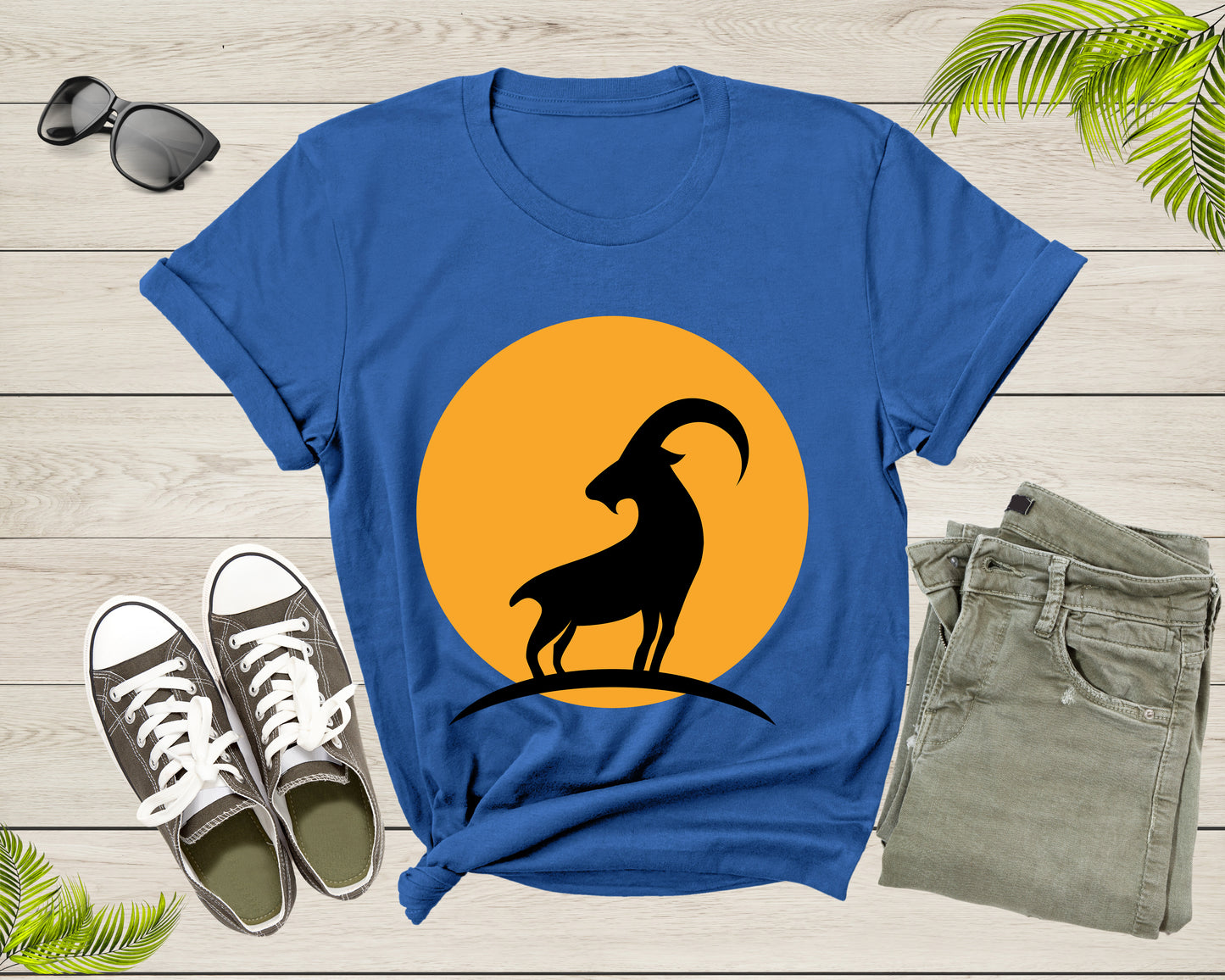Cool Wild Goat Animal Horn Sunset Silhouette Capricorn T-Shirt Goat Lover Shirt Farm Animal Goat Gift Tshirt Farm Life Animal Lover Shirt