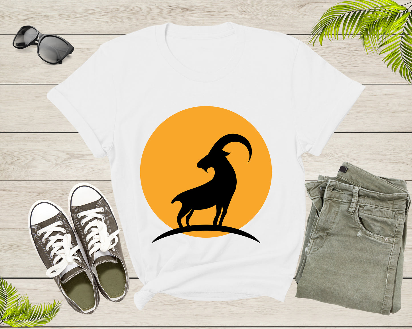 Cool Wild Goat Animal Horn Sunset Silhouette Capricorn T-Shirt Goat Lover Shirt Farm Animal Goat Gift Tshirt Farm Life Animal Lover Shirt