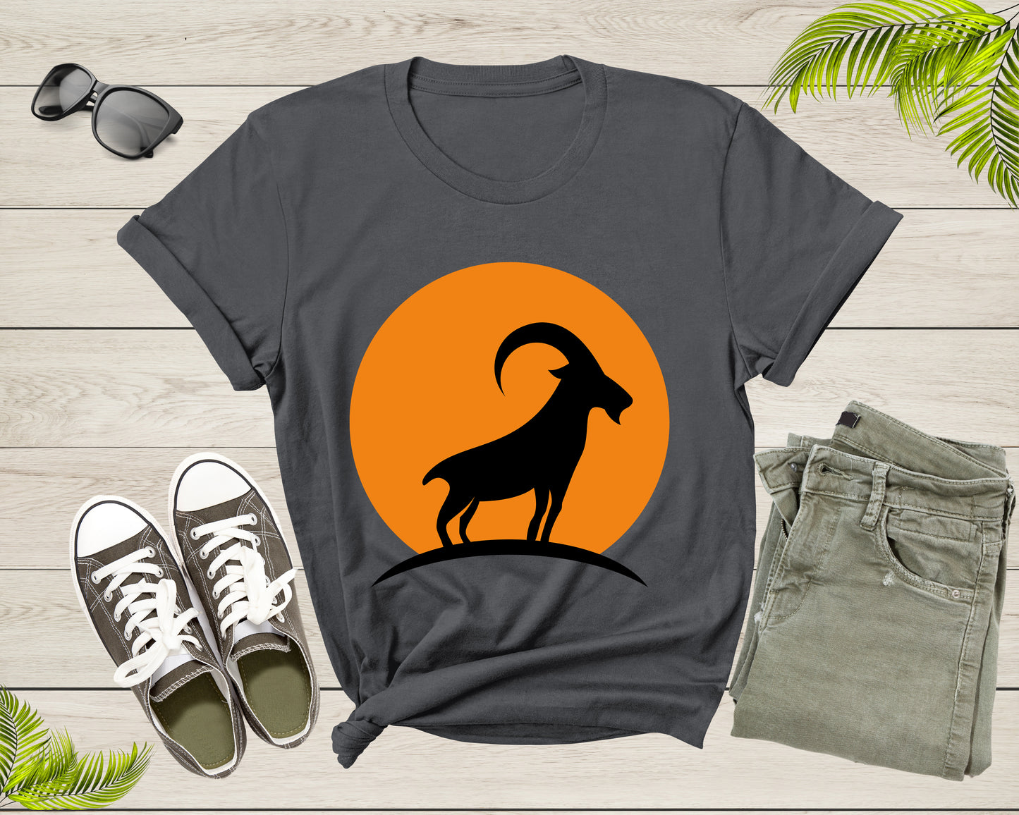 Cool Wild Goat Animal Horn Sunset Silhouette Capricorn T-Shirt Goat Lover Shirt Farm Animal Goat Gift Tshirt Farm Life Animal Lover Shirt