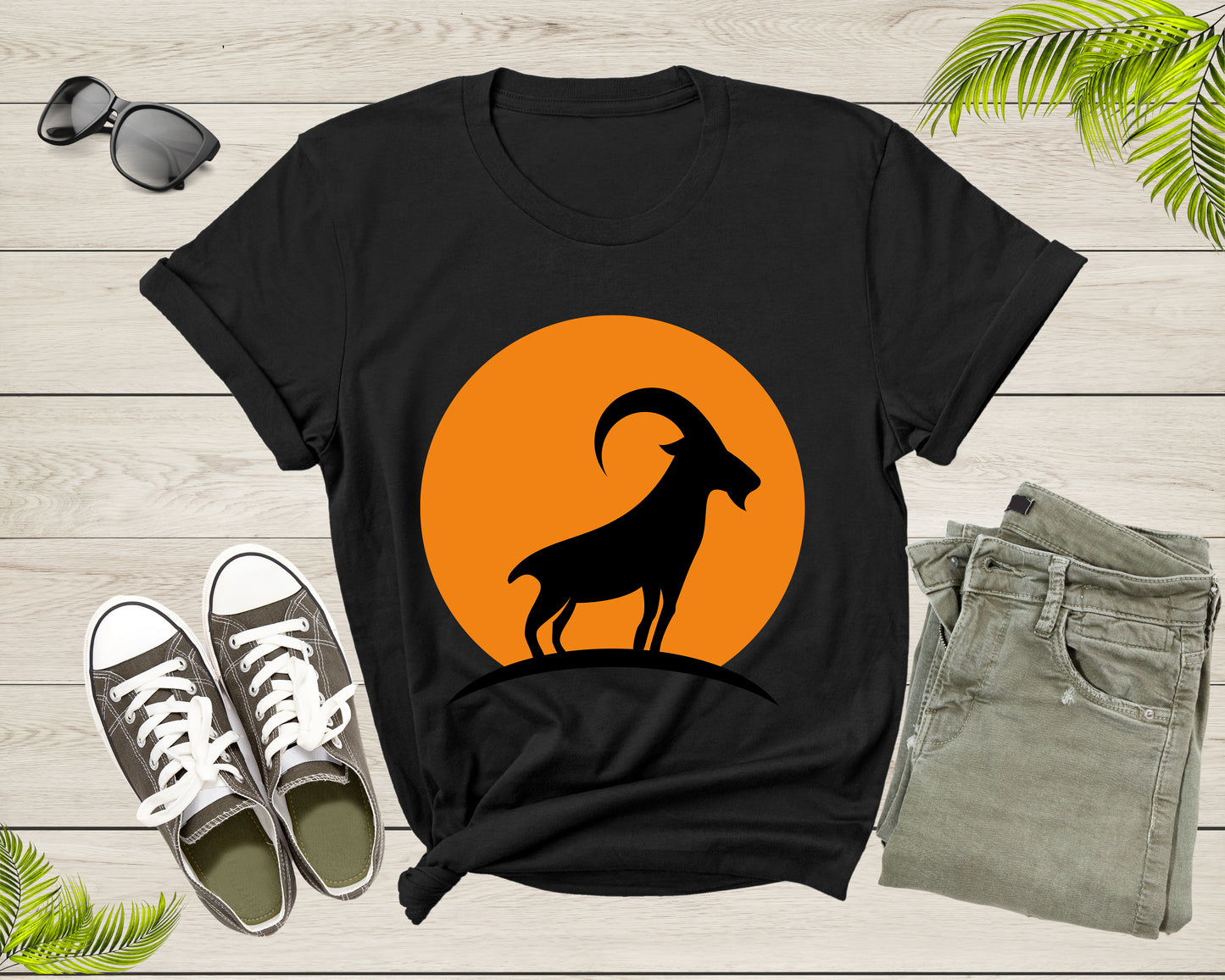 Cool Wild Goat Animal Horn Sunset Silhouette Capricorn T-Shirt Goat Lover Shirt Farm Animal Goat Gift Tshirt Farm Life Animal Lover Shirt