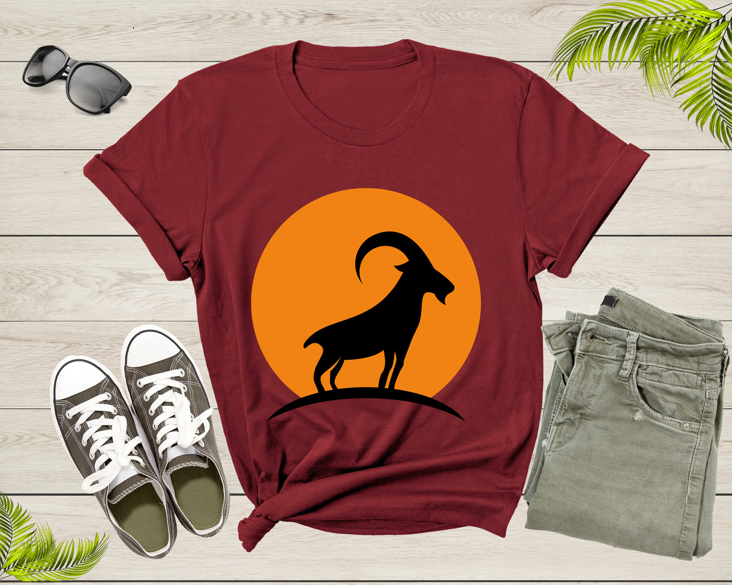 Cool Wild Goat Animal Horn Sunset Silhouette Capricorn T-Shirt Goat Lover Shirt Farm Animal Goat Gift Tshirt Farm Life Animal Lover Shirt
