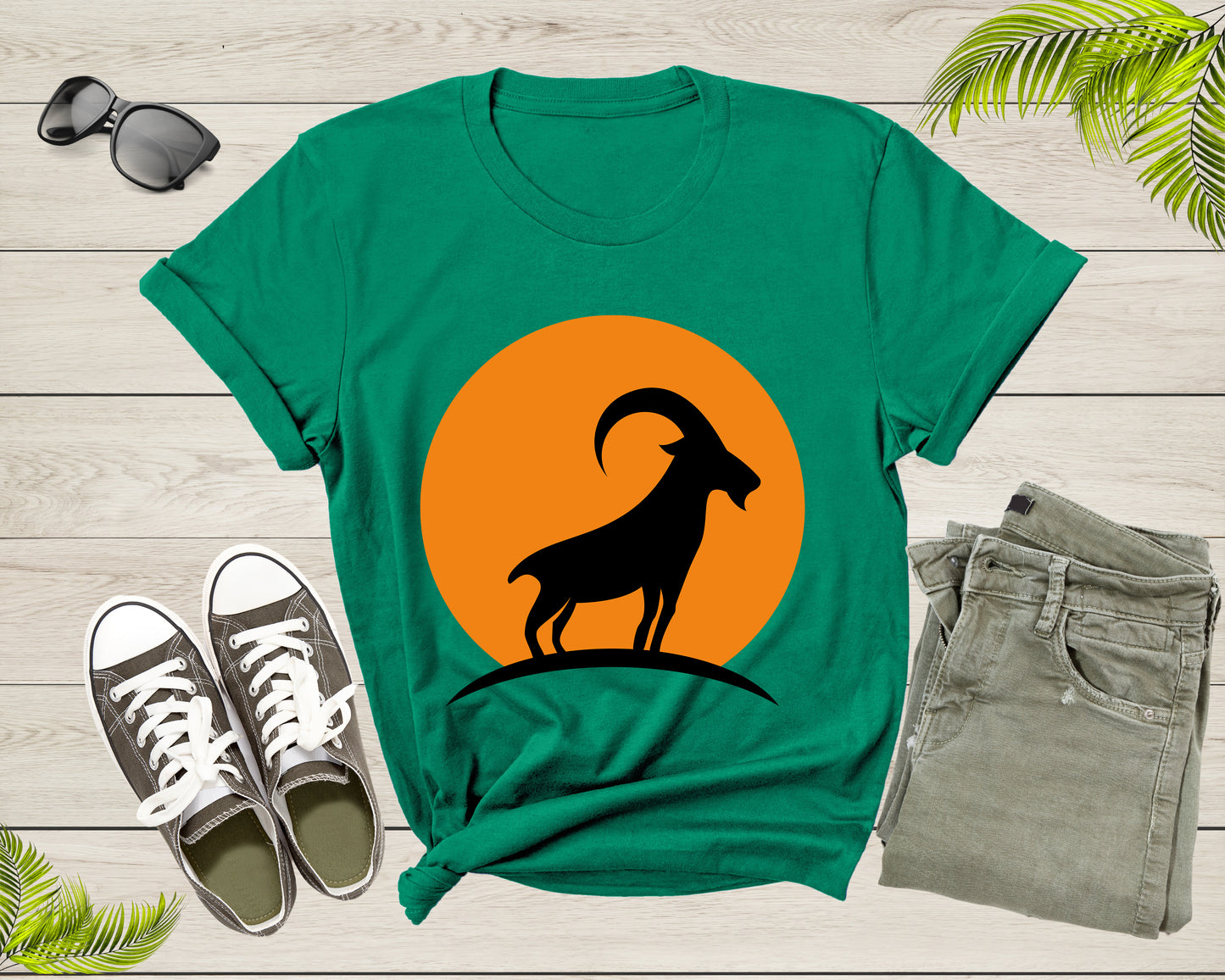 Cool Wild Goat Animal Horn Sunset Silhouette Capricorn T-Shirt Goat Lover Shirt Farm Animal Goat Gift Tshirt Farm Life Animal Lover Shirt