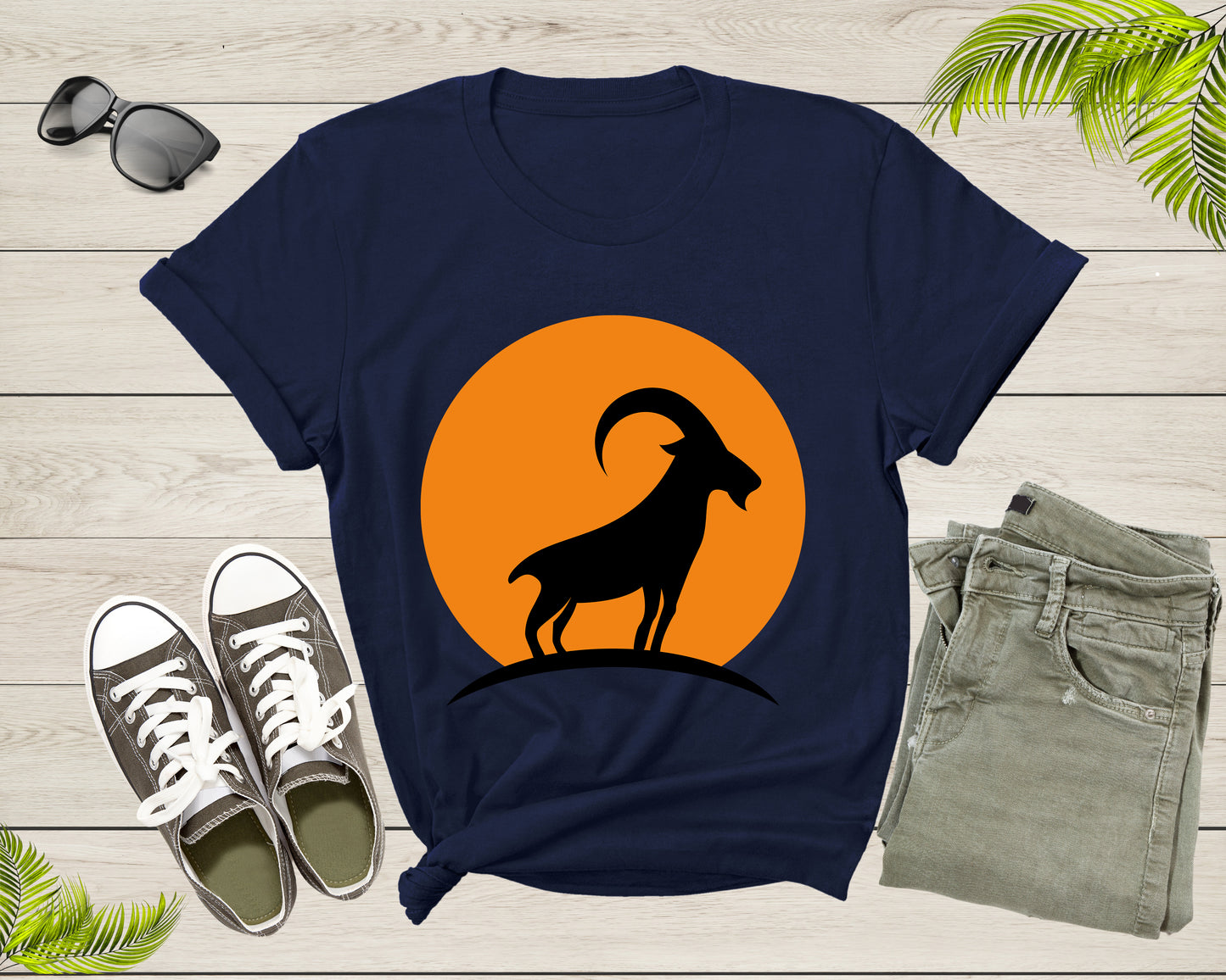Cool Wild Goat Animal Horn Sunset Silhouette Capricorn T-Shirt Goat Lover Shirt Farm Animal Goat Gift Tshirt Farm Life Animal Lover Shirt
