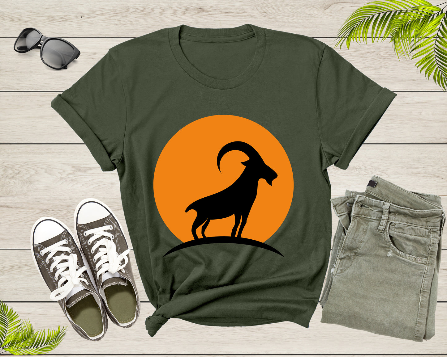 Cool Wild Goat Animal Horn Sunset Silhouette Capricorn T-Shirt Goat Lover Shirt Farm Animal Goat Gift Tshirt Farm Life Animal Lover Shirt