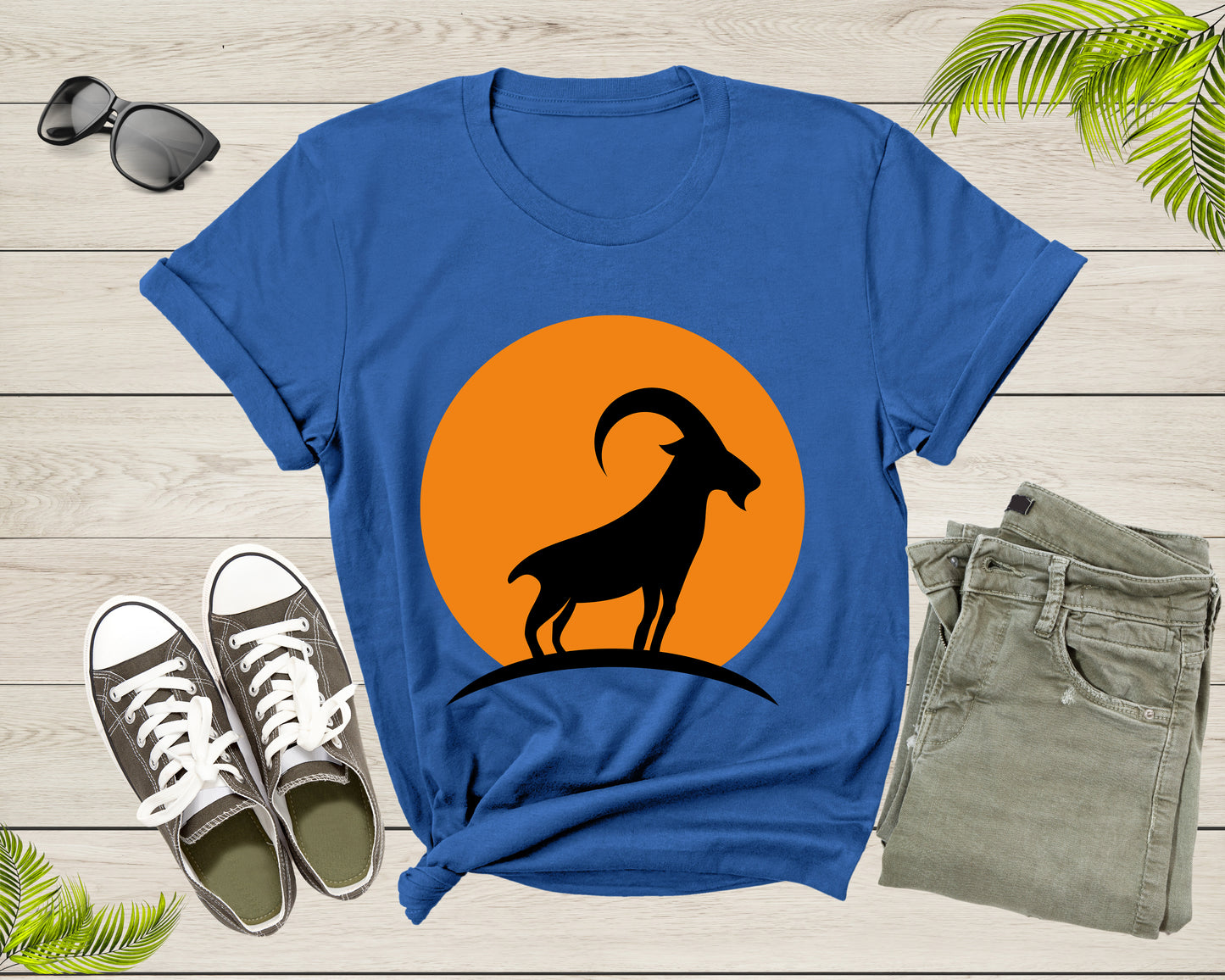 Cool Wild Goat Animal Horn Sunset Silhouette Capricorn T-Shirt Goat Lover Shirt Farm Animal Goat Gift Tshirt Farm Life Animal Lover Shirt