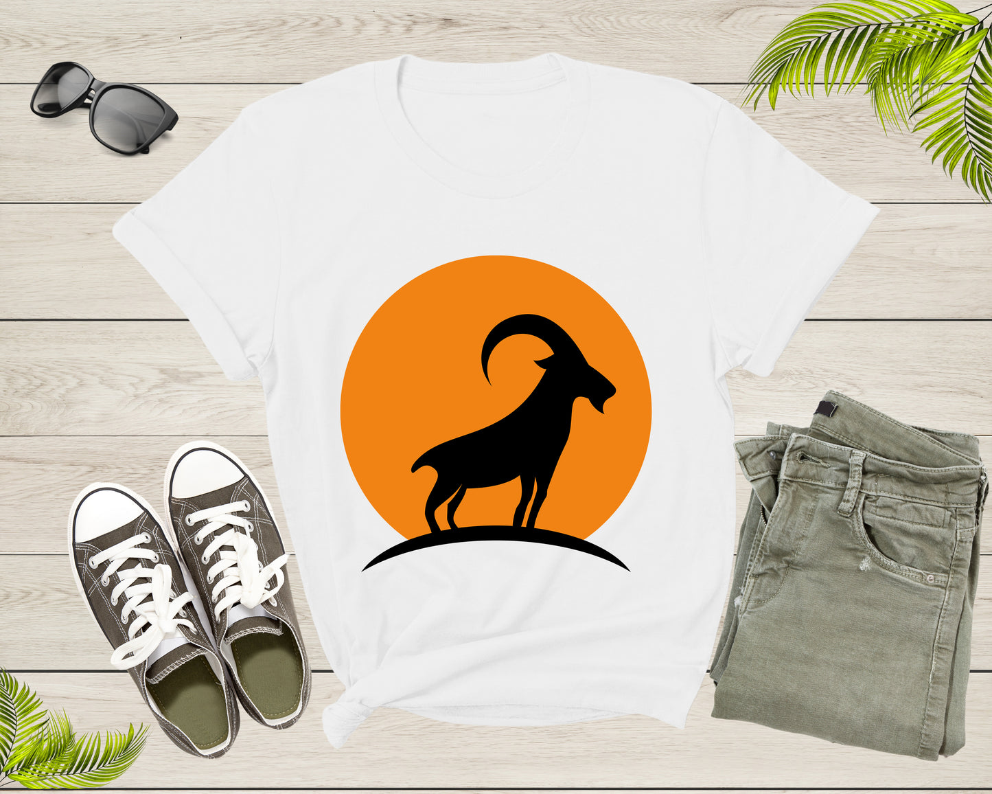 Cool Wild Goat Animal Horn Sunset Silhouette Capricorn T-Shirt Goat Lover Shirt Farm Animal Goat Gift Tshirt Farm Life Animal Lover Shirt