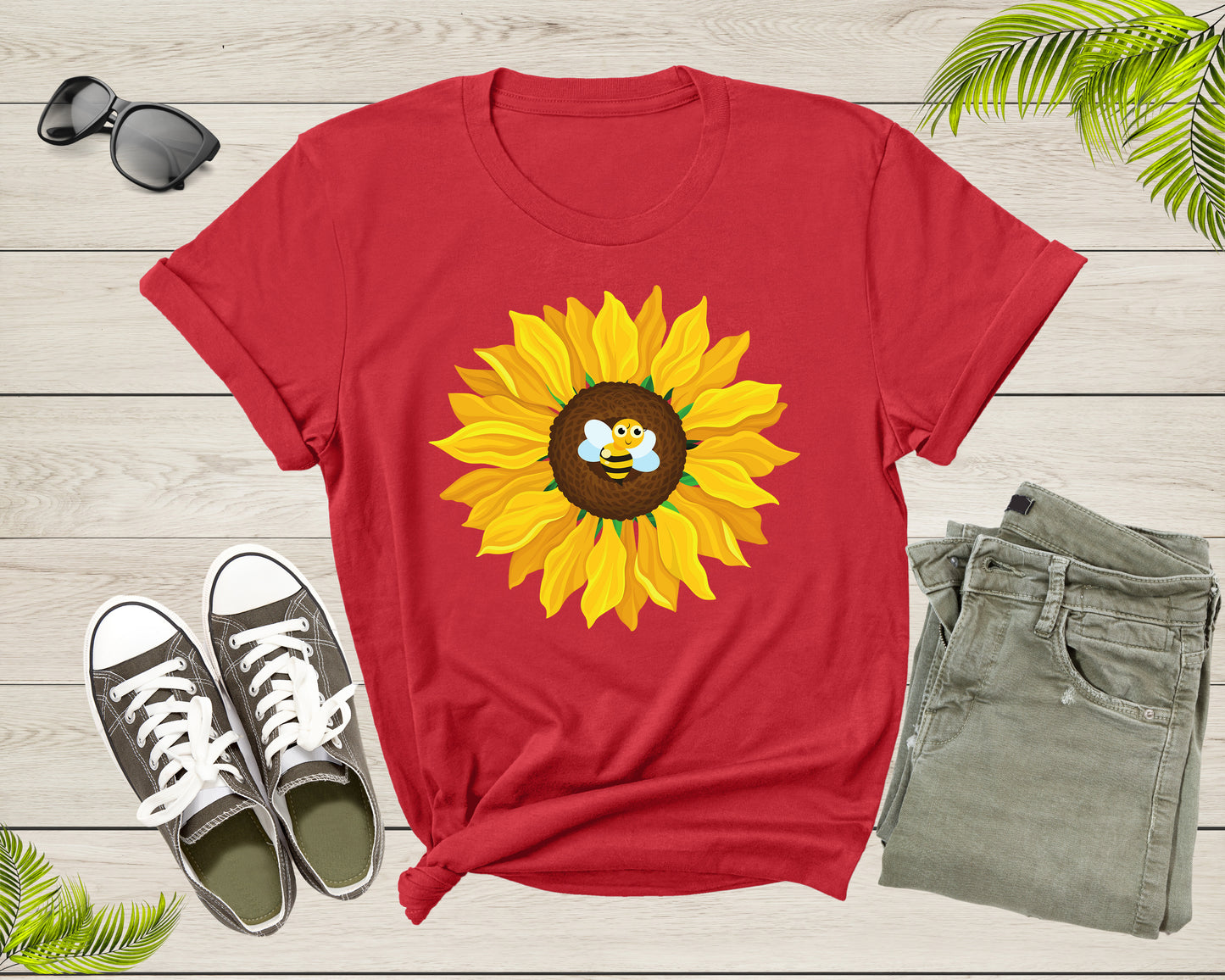 Cute Bumble Bee Yellow Sunflower Blossom Petal Flower Plant T-Shirt Sunflower Lover Gift T Shirt for Men Women Kids Boys Girls TShirt