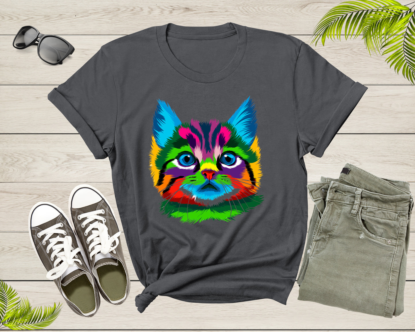 Cute Cool Colorful Cat Face Kitten Kitty Pet Cuddly Cat T-Shirt Cat Lover Gift T Shirt for Men Women Kids Boys Girls Kitten Graphic TShirt
