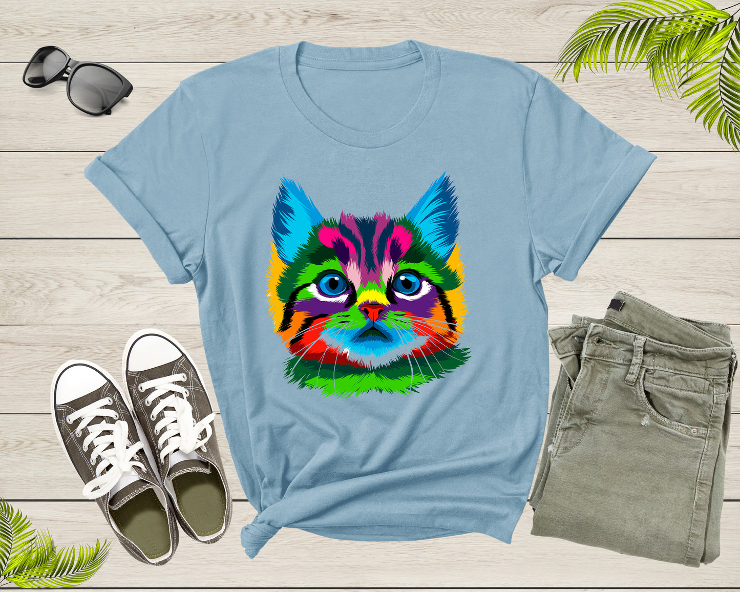 Cute Cool Colorful Cat Face Kitten Kitty Pet Cuddly Cat T-Shirt Cat Lover Gift T Shirt for Men Women Kids Boys Girls Kitten Graphic TShirt