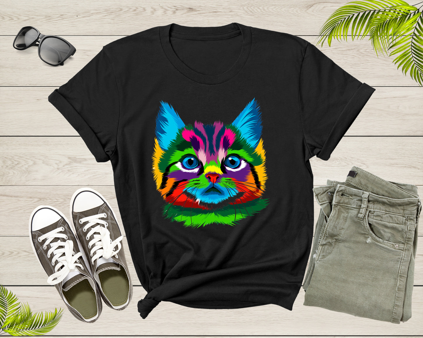 Cute Cool Colorful Cat Face Kitten Kitty Pet Cuddly Cat T-Shirt Cat Lover Gift T Shirt for Men Women Kids Boys Girls Kitten Graphic TShirt