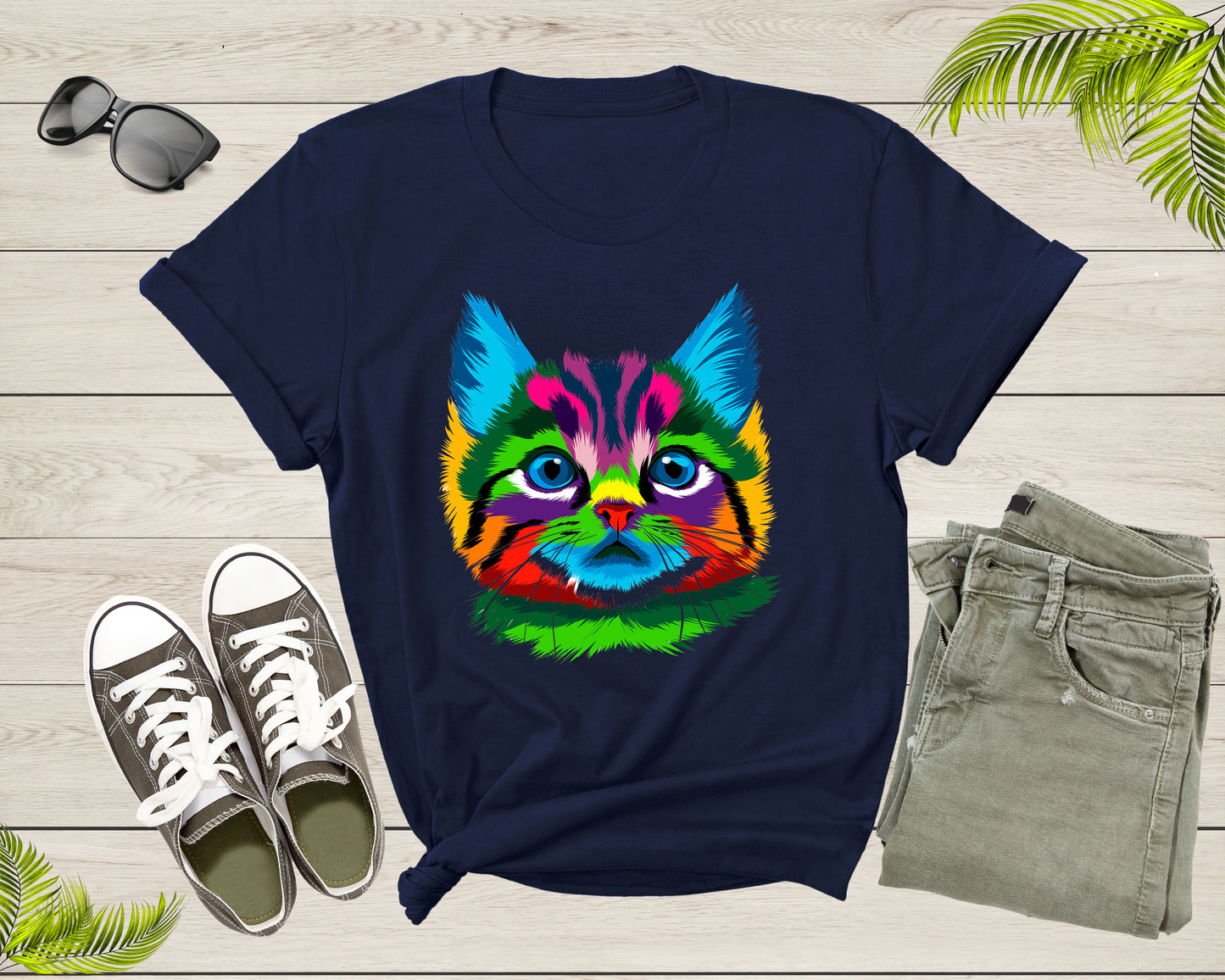 Cute Cool Colorful Cat Face Kitten Kitty Pet Cuddly Cat T-Shirt Cat Lover Gift T Shirt for Men Women Kids Boys Girls Kitten Graphic TShirt