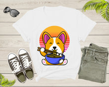 Load image into Gallery viewer, Cute Dog Mascot Eating Japanese Ramen Noodle Retro Sunset T-Shirt Ramen Lover Gift T Shirt for Men Women Kids Boys Girls Graphic Tshirt