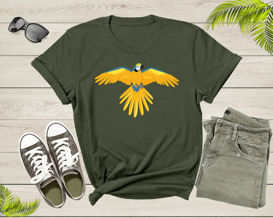 Cute Flying Blue Yellow Parrot Tropic Exotic Bird Design T-Shirt Parrot Lover Gift T Shirt for Men Women Kids Boys Girls Graphic Tshirt