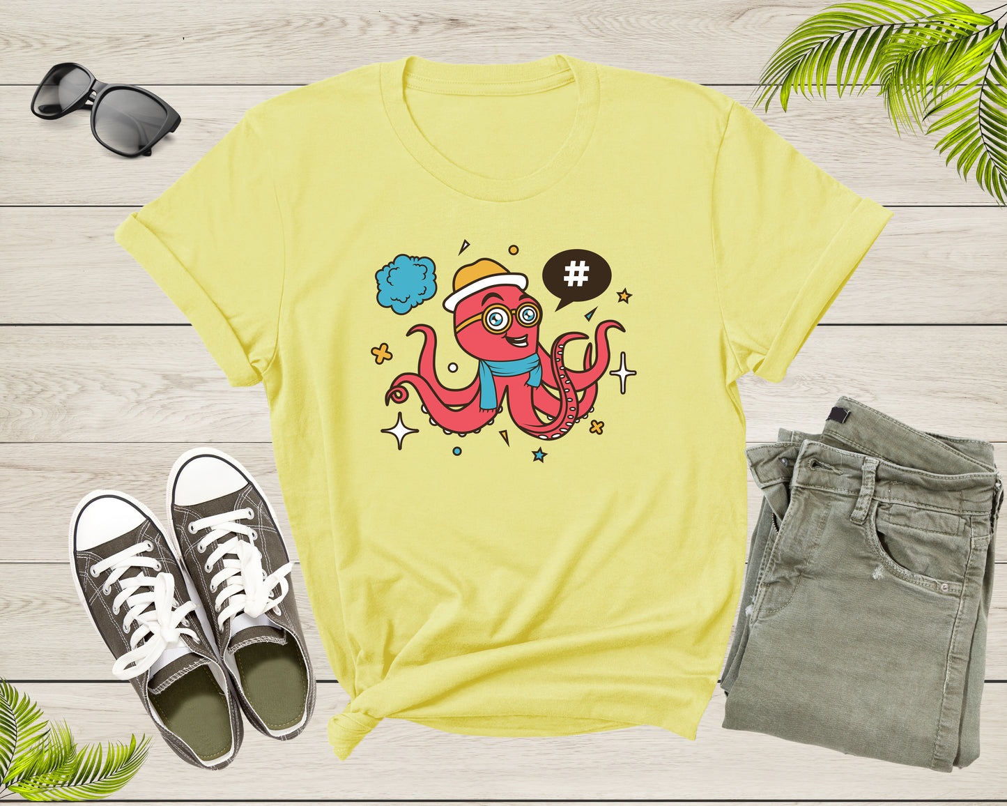 Cute Funky Hipster Cartoon Sea Ocean Octopus with Googles T-Shirt Octopus Lover Gift T Shirt for Men Women Kids Boys Girls Graphic Tshirt