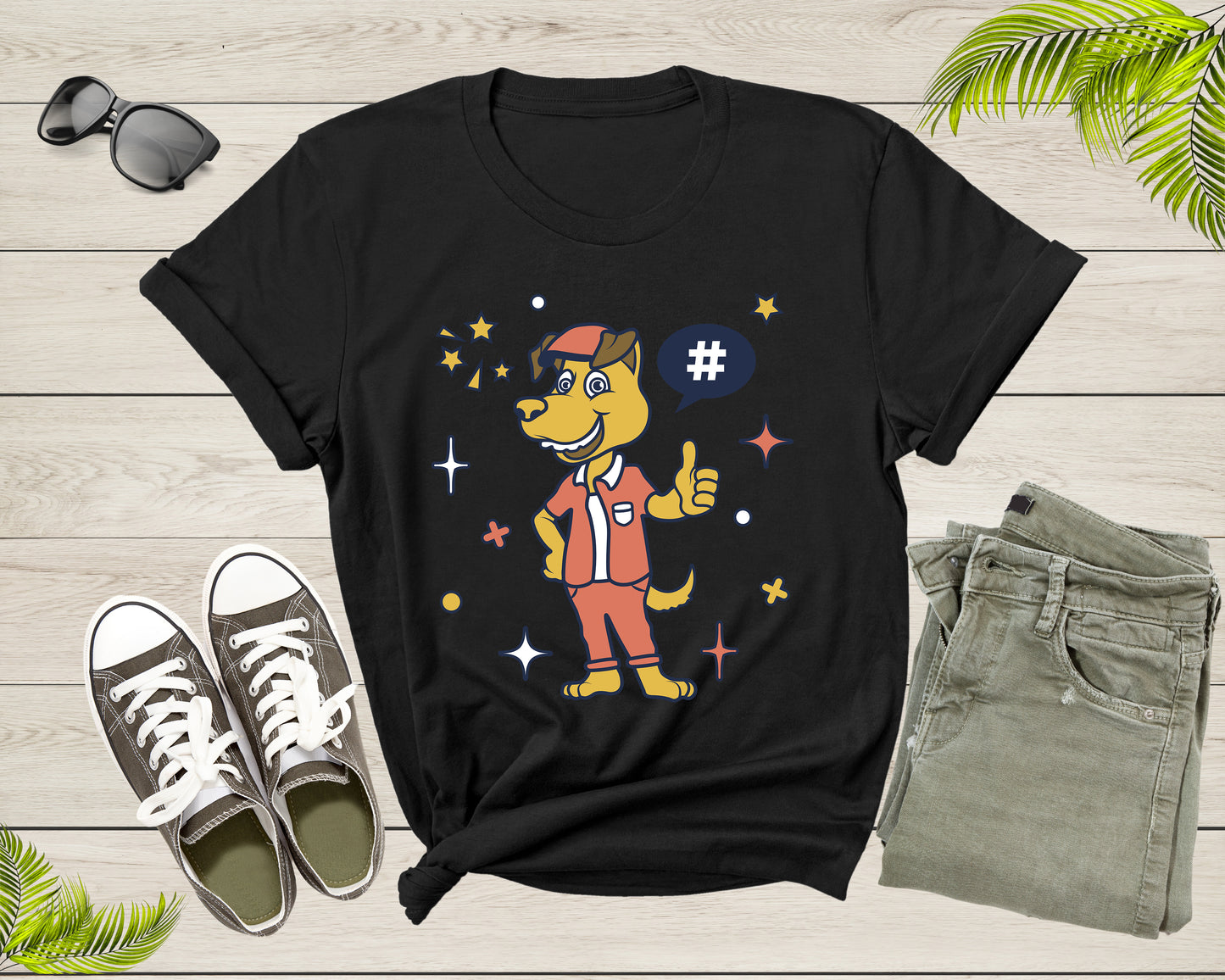 Cute Funky Hipster Goofy Dog Dressed in Cartoon Character T-Shirt Dog Lover Gift T Shirt for Men Women Kids Boys Girls Graphic Tshirt