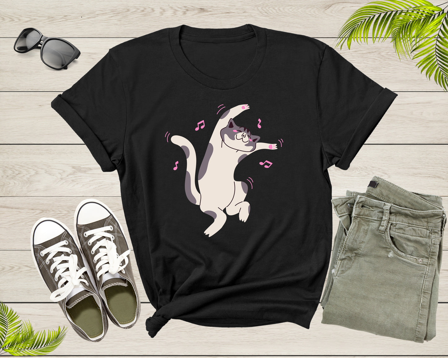 Cute Funny Dancing Cat Kitty Kitten Music Note For Men Women T-shirt Cat Lover Funny Cat Shirt Cat Lover Cat Owner Gift Pet Lover Shirt