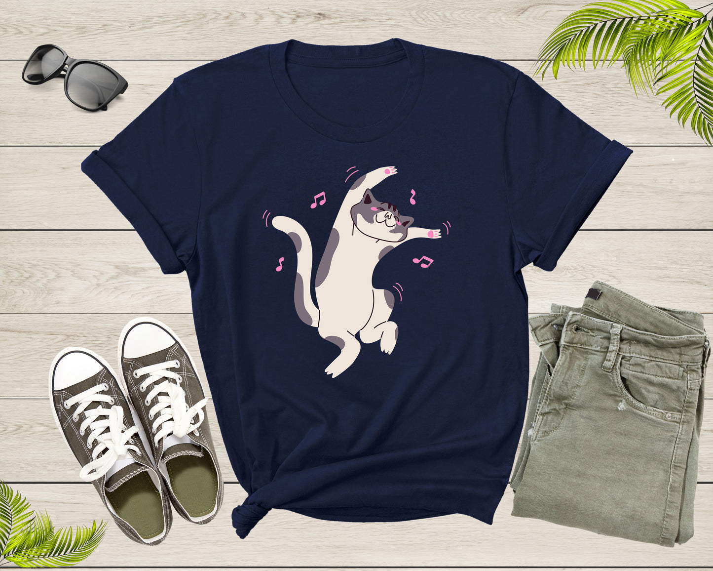 Cute Funny Dancing Cat Kitty Kitten Music Note For Men Women T-shirt Cat Lover Funny Cat Shirt Cat Lover Cat Owner Gift Pet Lover Shirt