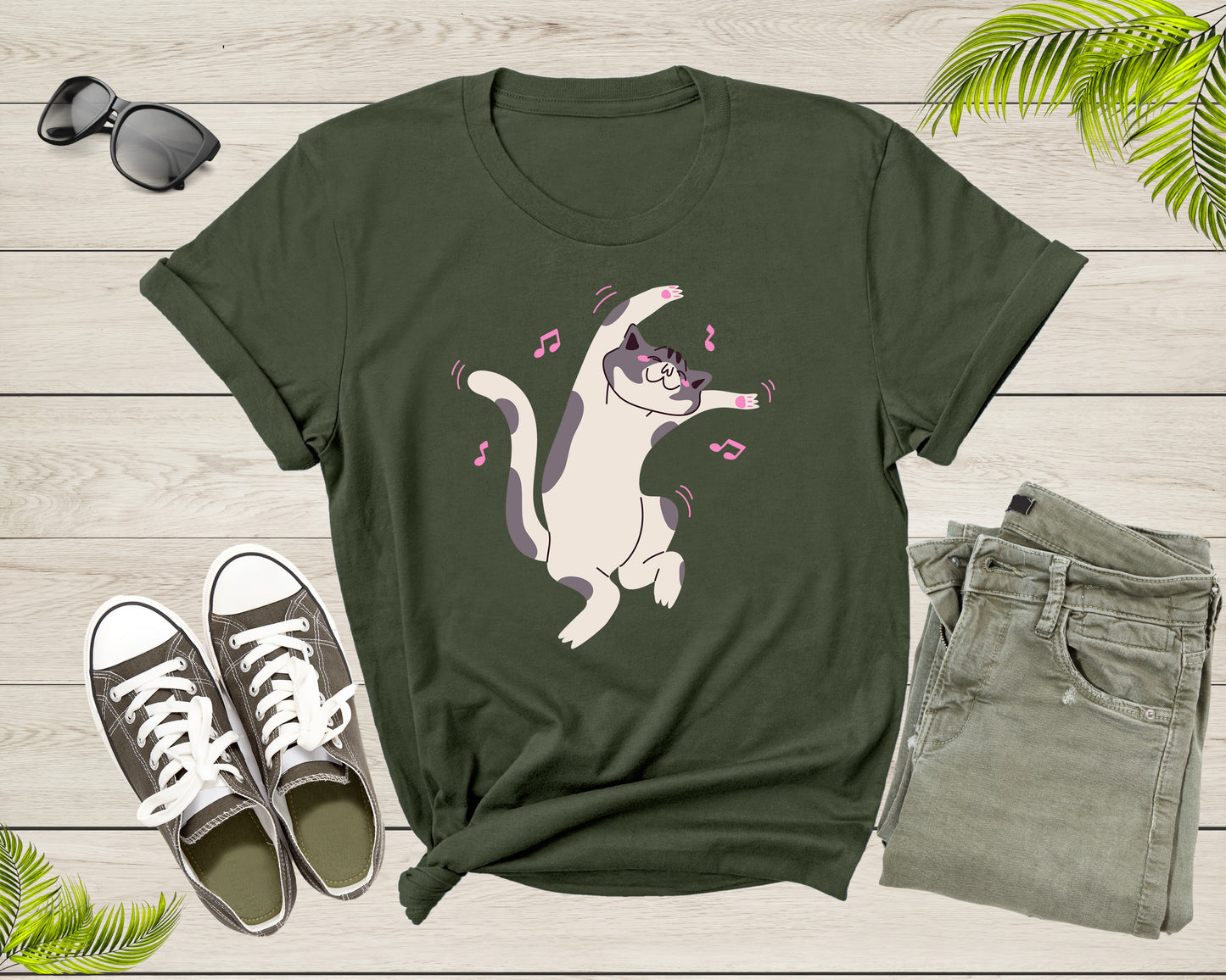 Cute Funny Dancing Cat Kitty Kitten Music Note For Men Women T-shirt Cat Lover Funny Cat Shirt Cat Lover Cat Owner Gift Pet Lover Shirt