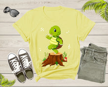 Load image into Gallery viewer, Cute Funny Green Dancing Turtle Tortoise on Brown Tree Root T-Shirt Turtle Lover Gift T Shirt for Men Women Kids Boys Girls Graphic Tshirt