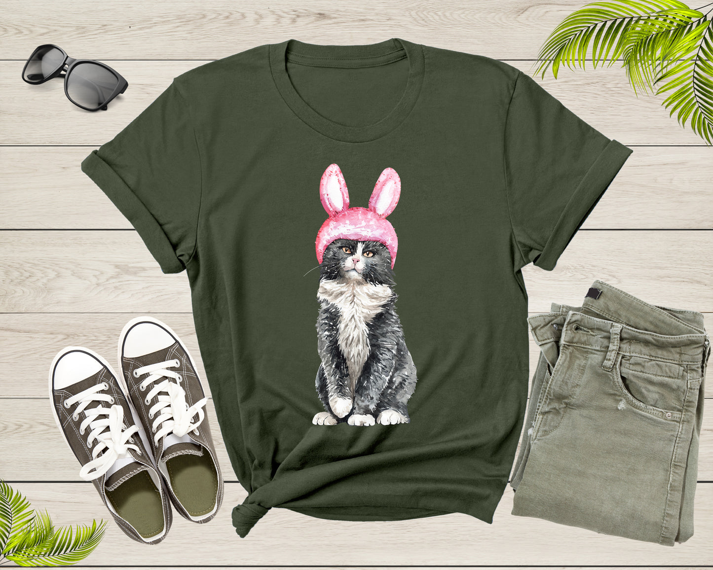 Cute Kitty Cat with Easter Bunny Ears Hat for Men Women Kids T-Shirt Cat Lover Gift T Shirt for Men Women Kids Boys Girls Graphic Tshirt