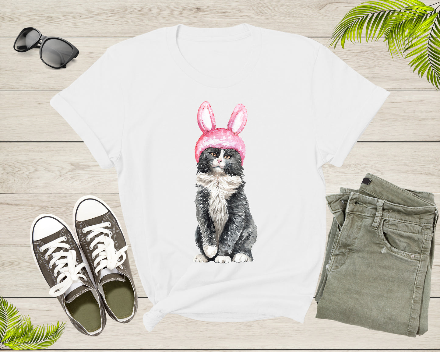 Cute Kitty Cat with Easter Bunny Ears Hat for Men Women Kids T-Shirt Cat Lover Gift T Shirt for Men Women Kids Boys Girls Graphic Tshirt