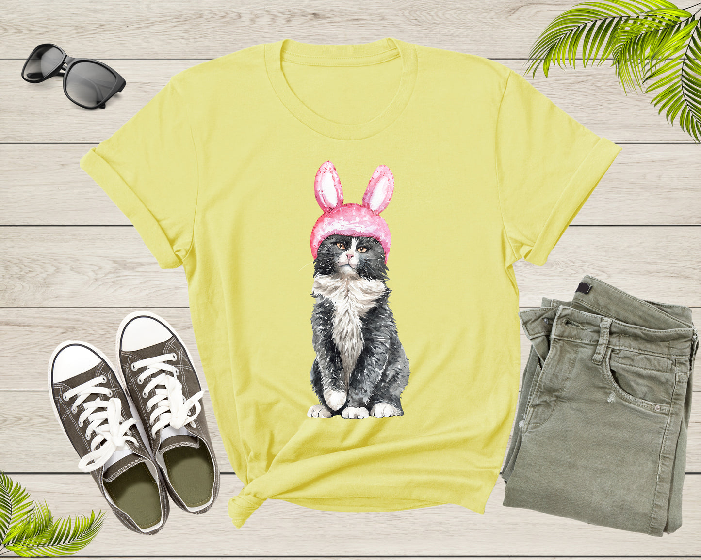 Cute Kitty Cat with Easter Bunny Ears Hat for Men Women Kids T-Shirt Cat Lover Gift T Shirt for Men Women Kids Boys Girls Graphic Tshirt