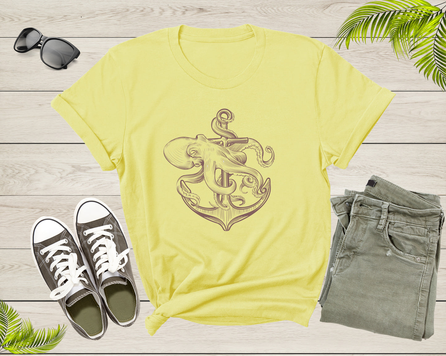 Cute Sea Ocean Octopus Holding Ship Metal Anchor in Ocean T-Shirt Octopus Lover Gift T Shirt for Men Women Kids Boys Girls Graphic Tshirt