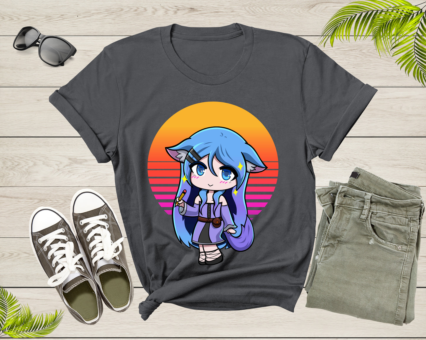 Beautiful Japanese Anime Girl Student Manga Holds Pencil T-shirt Anime Shirt For Men Women Kids Boys Girls Teen Anime Girl Gift Tshirt