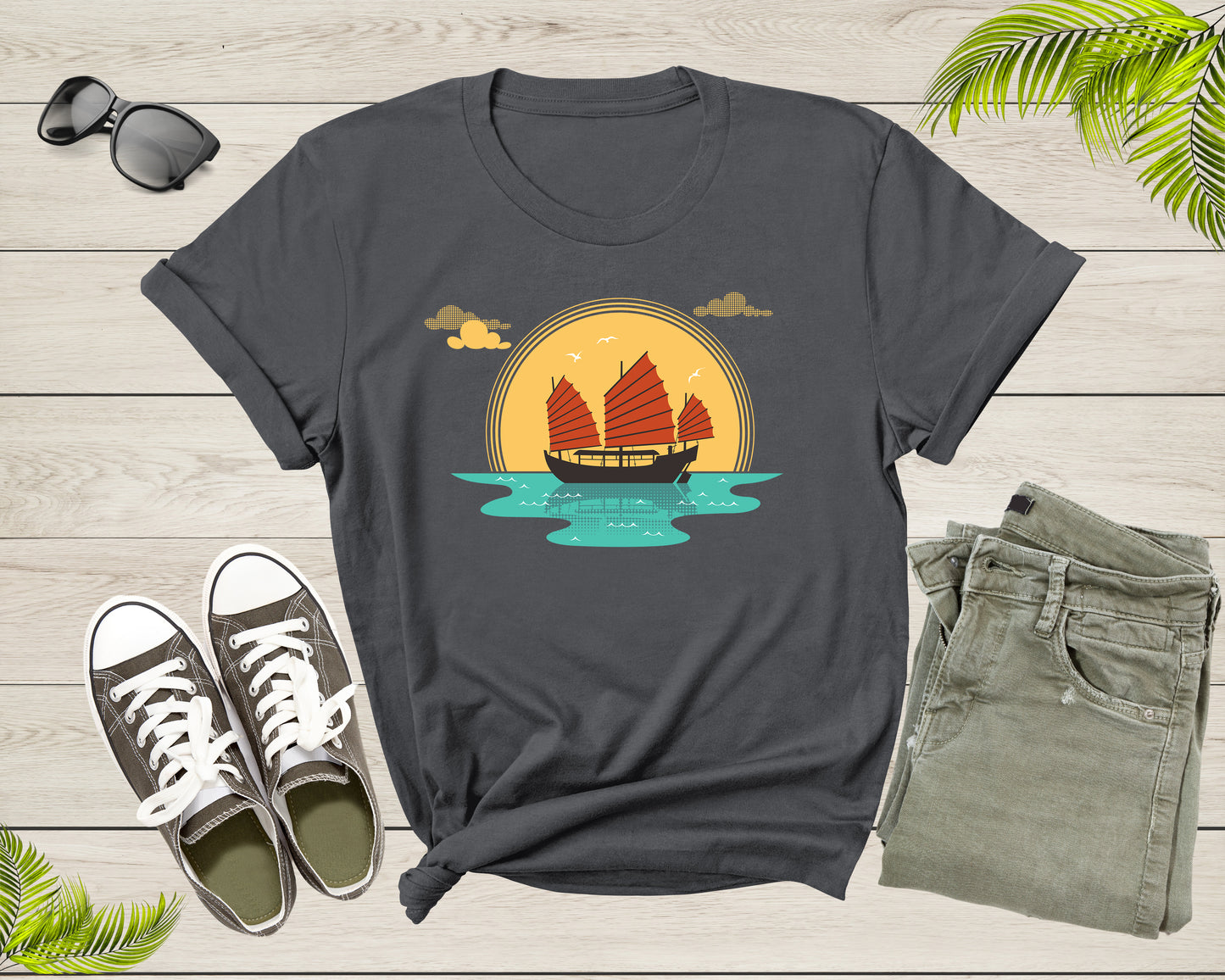 Cool Boat Sailboat Ship at Sunset Sailing in the Sea Ocean T-Shirt Sailor Boat Shirt for Men Women Kids Boys Girls Teens Graphic Gift Tshirt