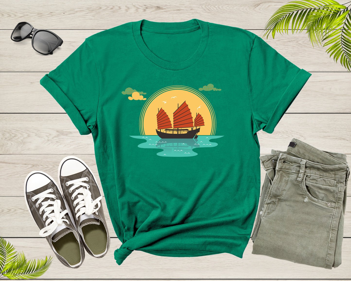 Cool Boat Sailboat Ship at Sunset Sailing in the Sea Ocean T-Shirt Sailor Boat Shirt for Men Women Kids Boys Girls Teens Graphic Gift Tshirt