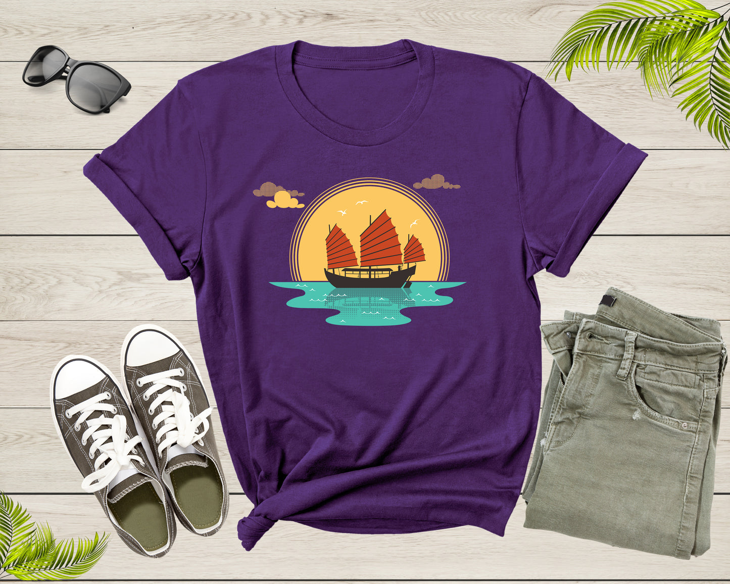 Cool Boat Sailboat Ship at Sunset Sailing in the Sea Ocean T-Shirt Sailor Boat Shirt for Men Women Kids Boys Girls Teens Graphic Gift Tshirt