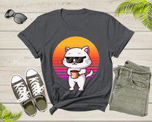 Load image into Gallery viewer, Cool Cat Kitten Kitty Animal with Sunglasses Holds Coffee T-Shirt Retro Cat Kitten Shirt for Men Women Kids Boys Girls Teens Graphic Tshirt