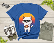 Load image into Gallery viewer, Cool Cat Kitten Kitty Animal with Sunglasses Holds Coffee T-Shirt Retro Cat Kitten Shirt for Men Women Kids Boys Girls Teens Graphic Tshirt