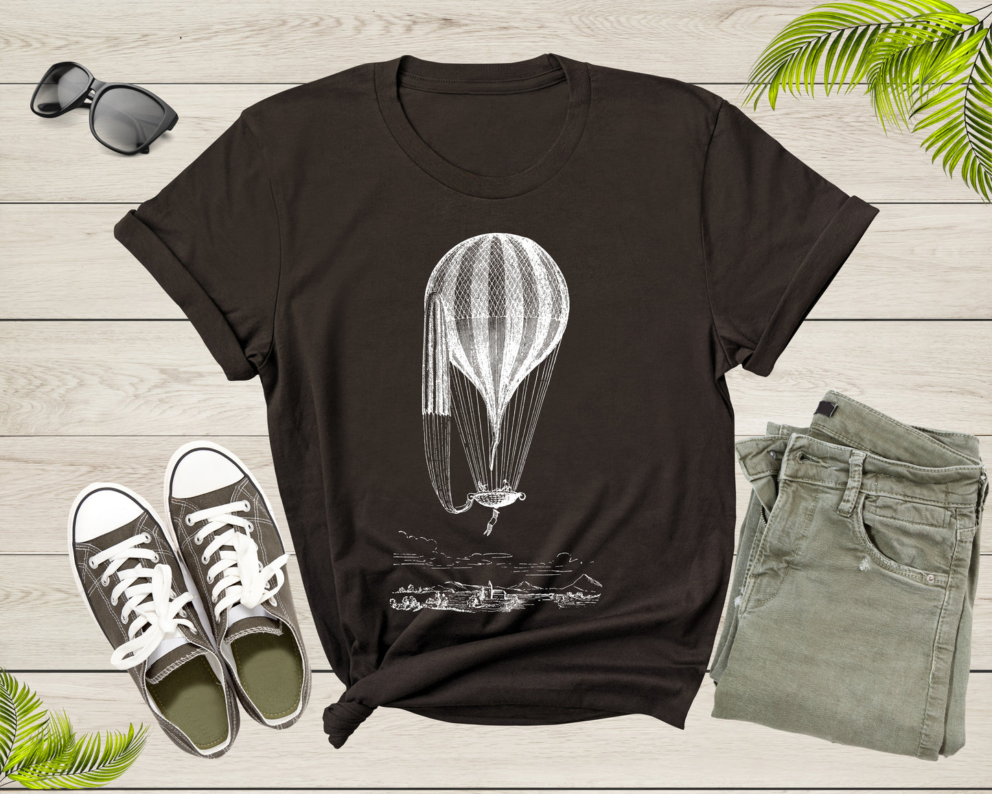 Black White Hot Air Balloon Art Drawing Flying In The Sky T-shirt Hot Balloon Lover Shirt For Men Women Kids Boys Girls Teens Gift Tshirt
