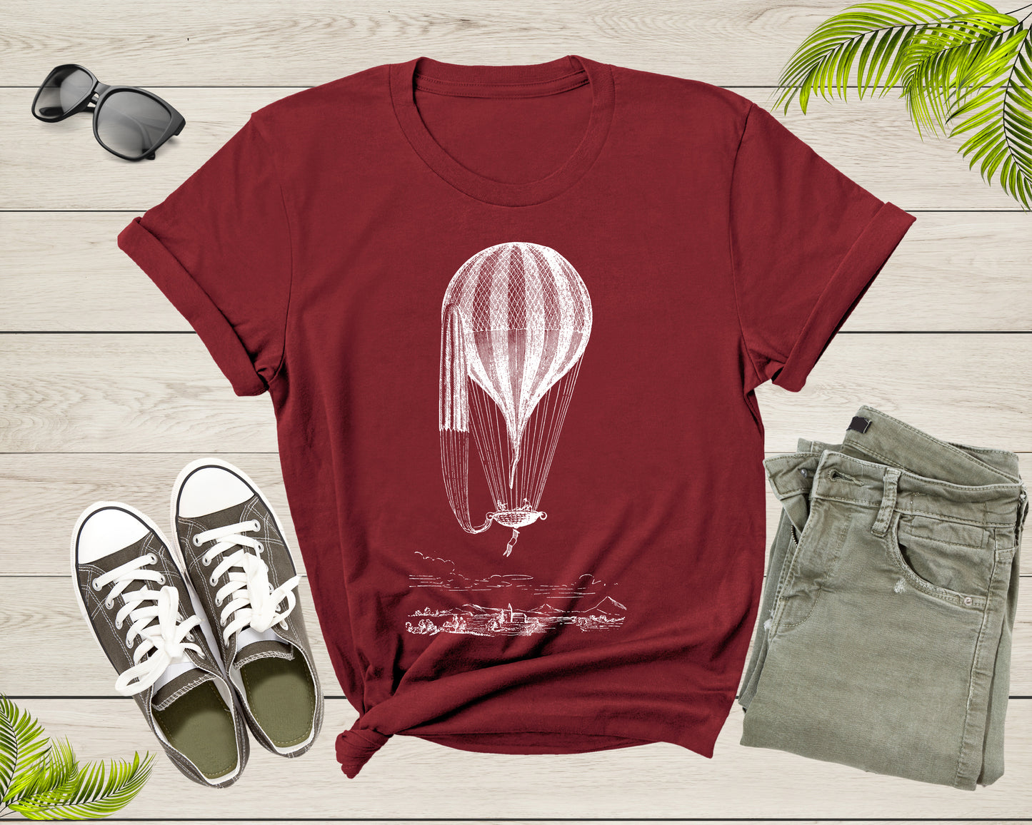 Black White Hot Air Balloon Art Drawing Flying In The Sky T-shirt Hot Balloon Lover Shirt For Men Women Kids Boys Girls Teens Gift Tshirt