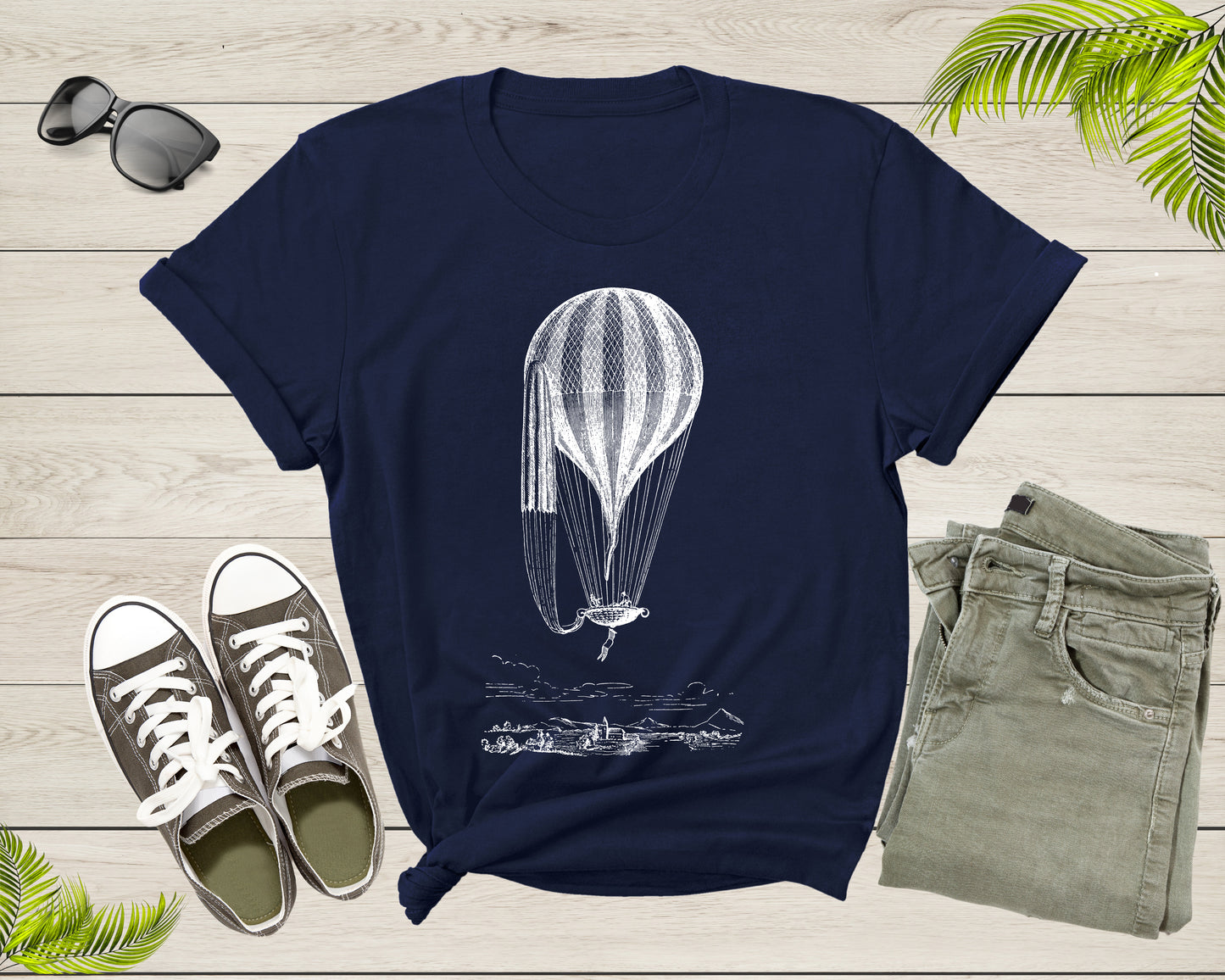Black White Hot Air Balloon Art Drawing Flying In The Sky T-shirt Hot Balloon Lover Shirt For Men Women Kids Boys Girls Teens Gift Tshirt